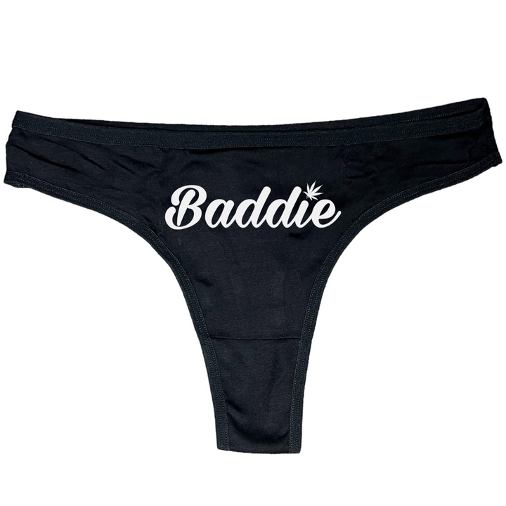 Certified Baddie Club Baddie w/Cannabis Leaf Black Thongs
