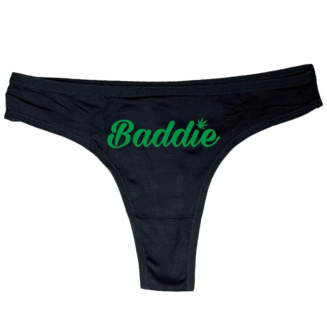 Certified Baddie Club Baddie w/Cannabis Leaf Black Thongs