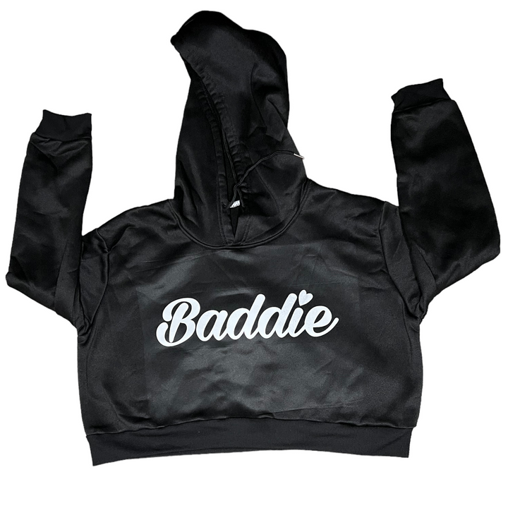 Baddie Crop Top Certified Baddie Club Black Hoodie
