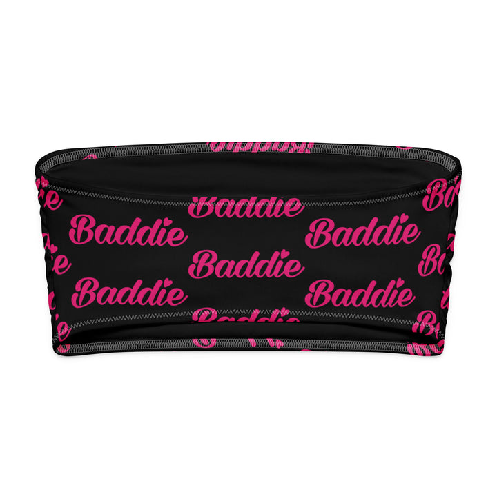 Black Bandeau Swim Top, Pink Baddie Print, back view