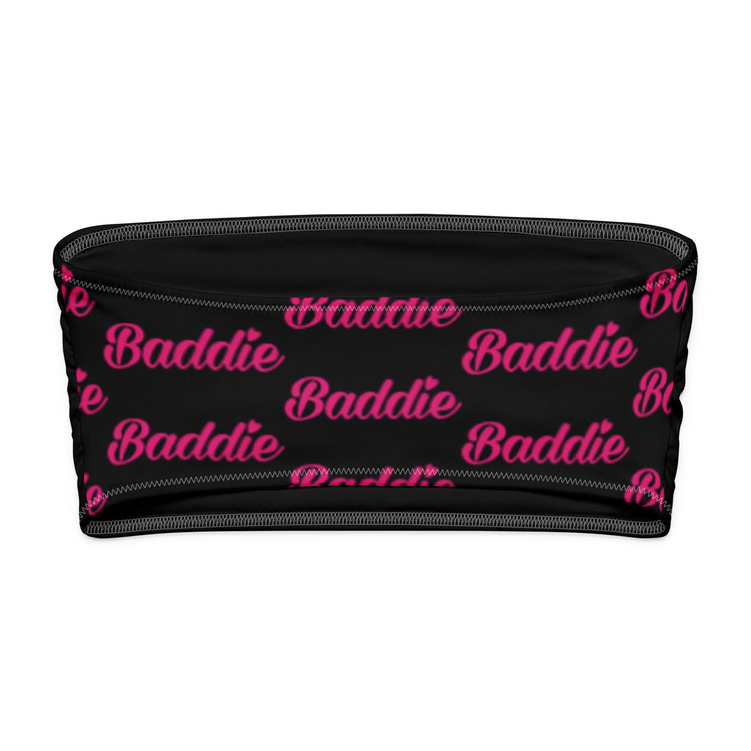 Black Bandeau Bikini Top, Pink Baddie Logo, back view