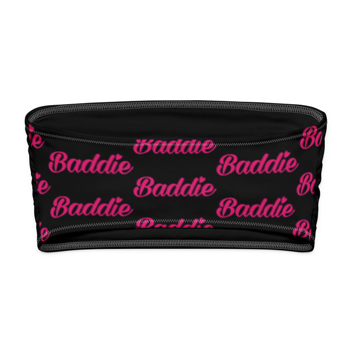 Black Bandeau Bikini Top, Pink Baddie Logo, back view
