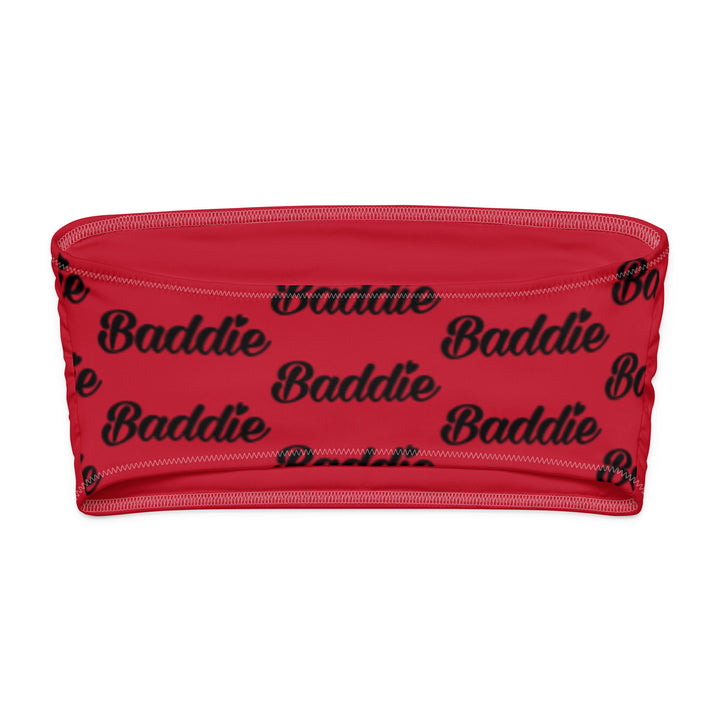 Red Bandeau Bikini Top, Black Baddie Logo, back view