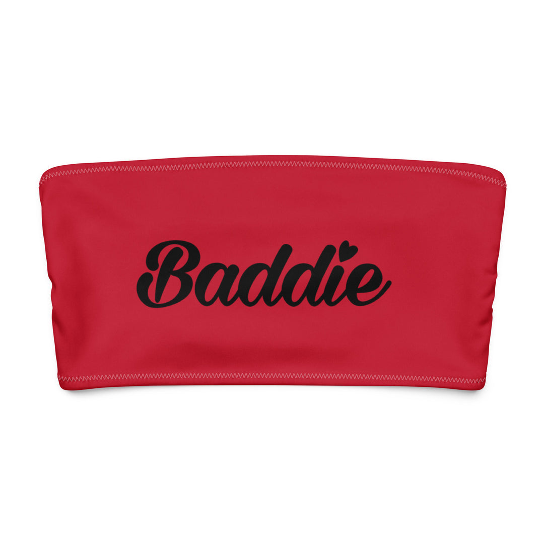 Red Bandeau Bikini Top, Black Baddie Logo, front view