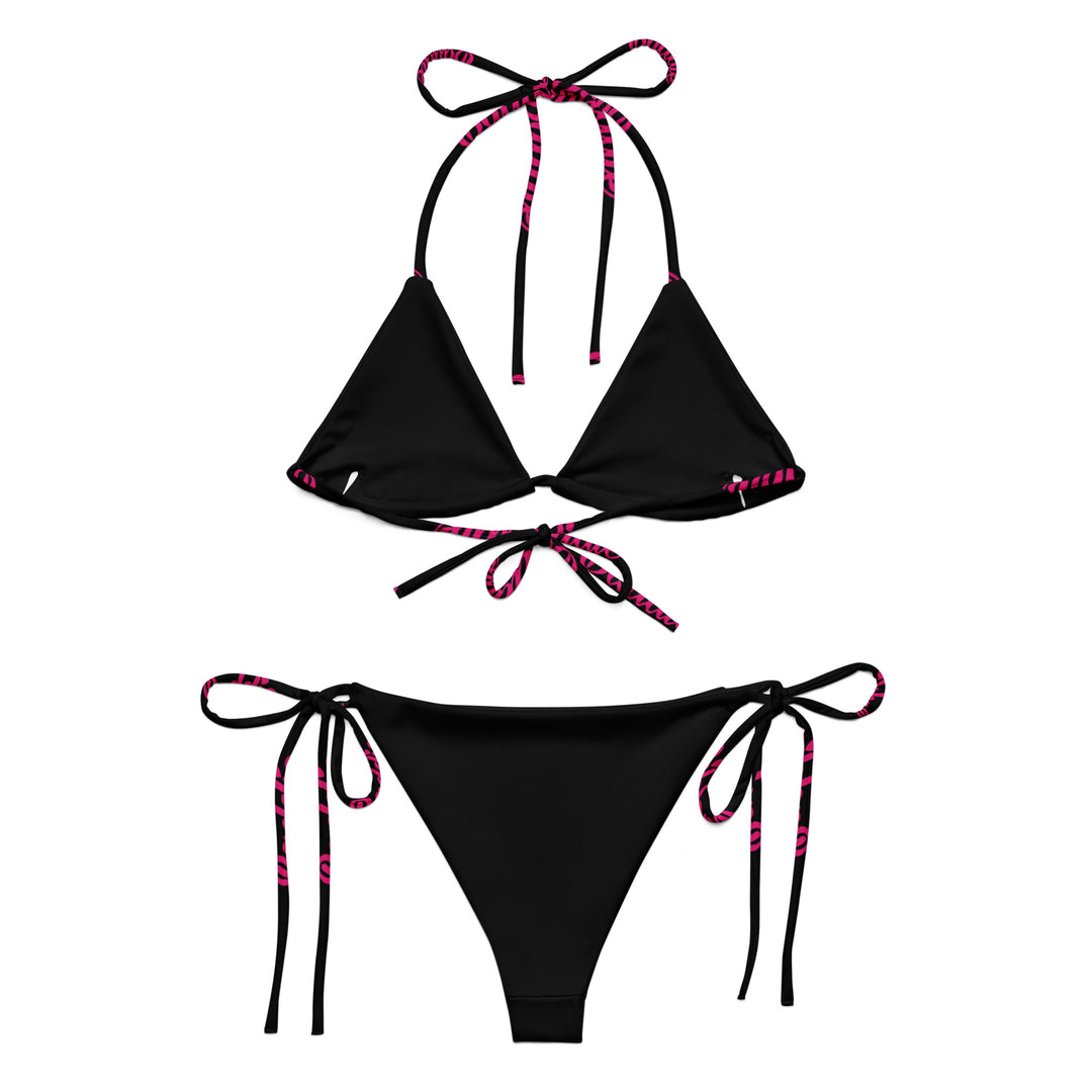 Black String Bikini with Pink Logo – Women’s Baddie Swimwear Set