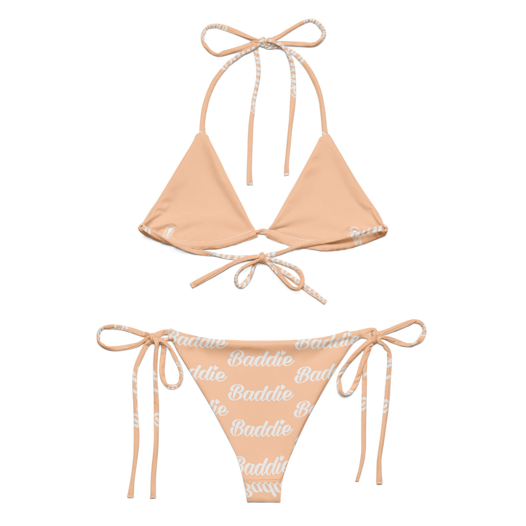 Nude String Bikini, White Baddie Logo, back view