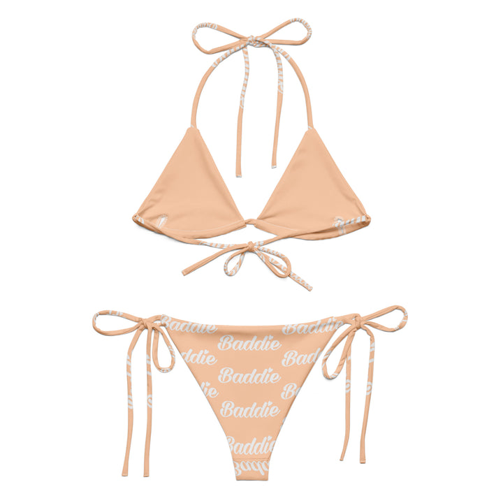 Nude String Bikini, White Baddie Logo, back view