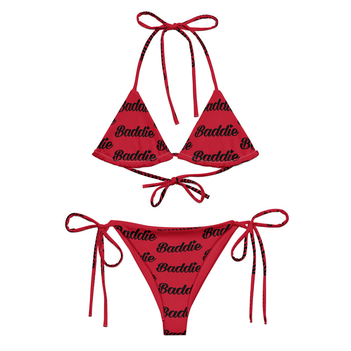 Black Hot String Woman Bikini with Red Baddie Logo
