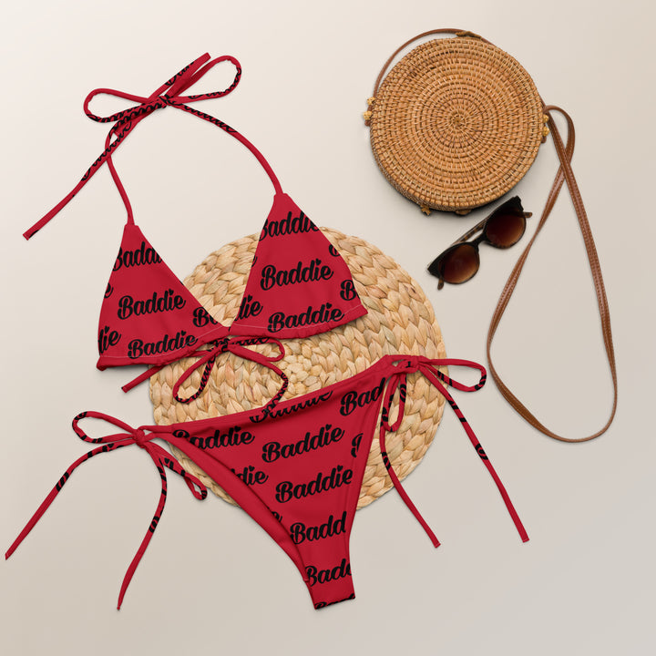 Black Hot String Woman Bikini with Red Baddie Logo