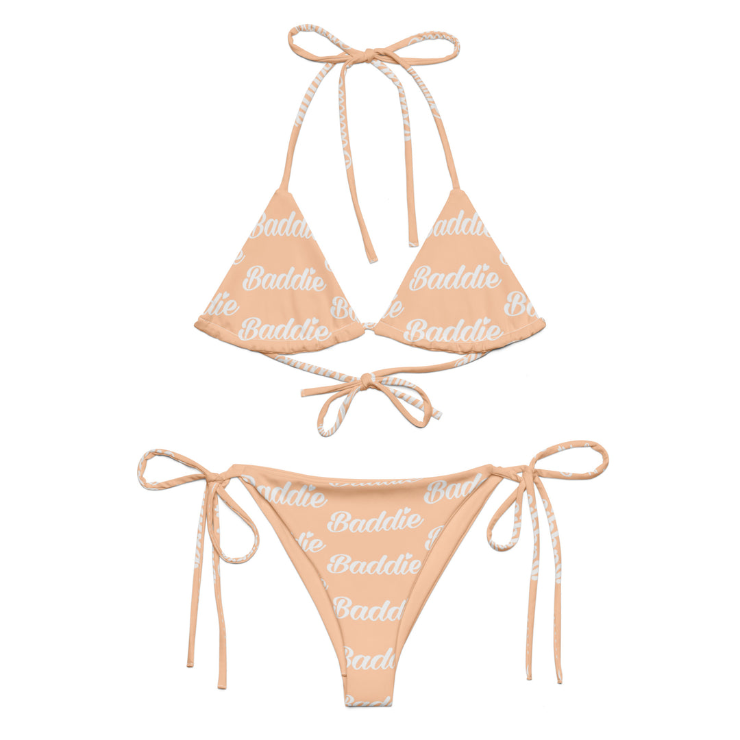 Nude String Bikini, White Baddie Logo, front view