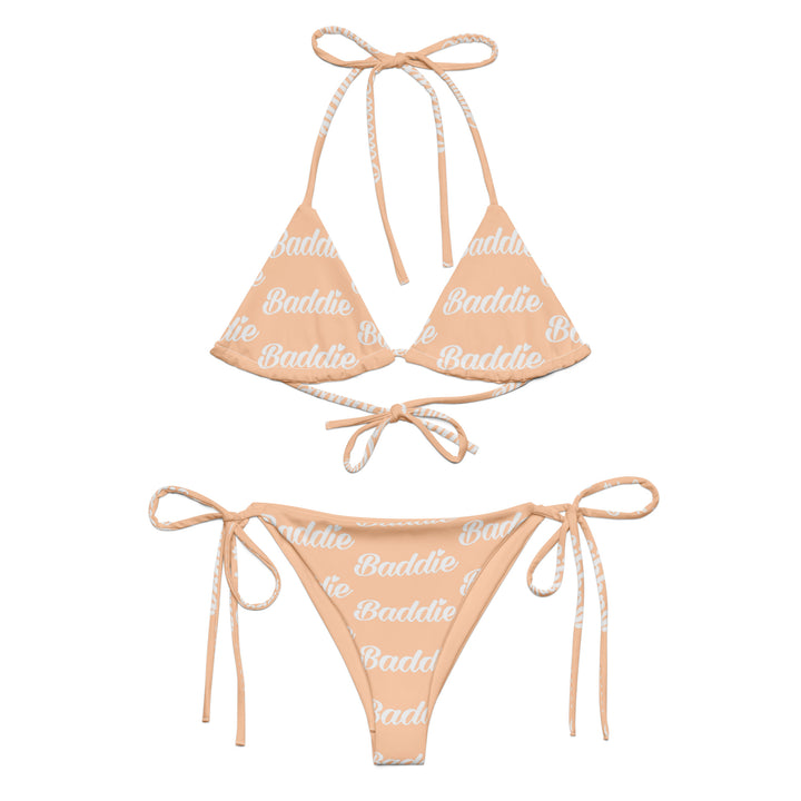 Nude String Bikini, White Baddie Logo, front view