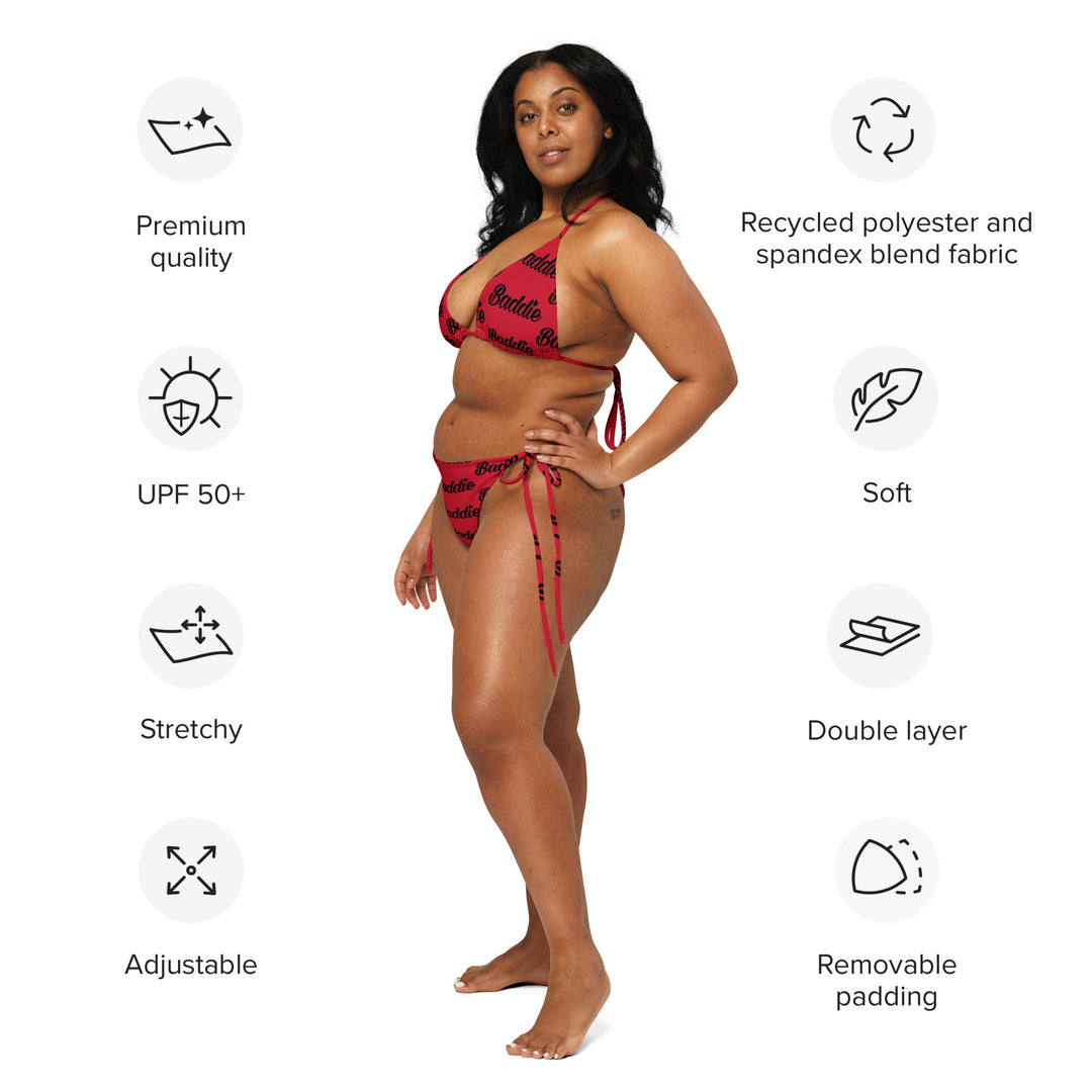 Black Hot String Woman Bikini with Red Baddie Logo