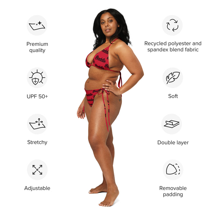 Black Hot String Woman Bikini with Red Baddie Logo