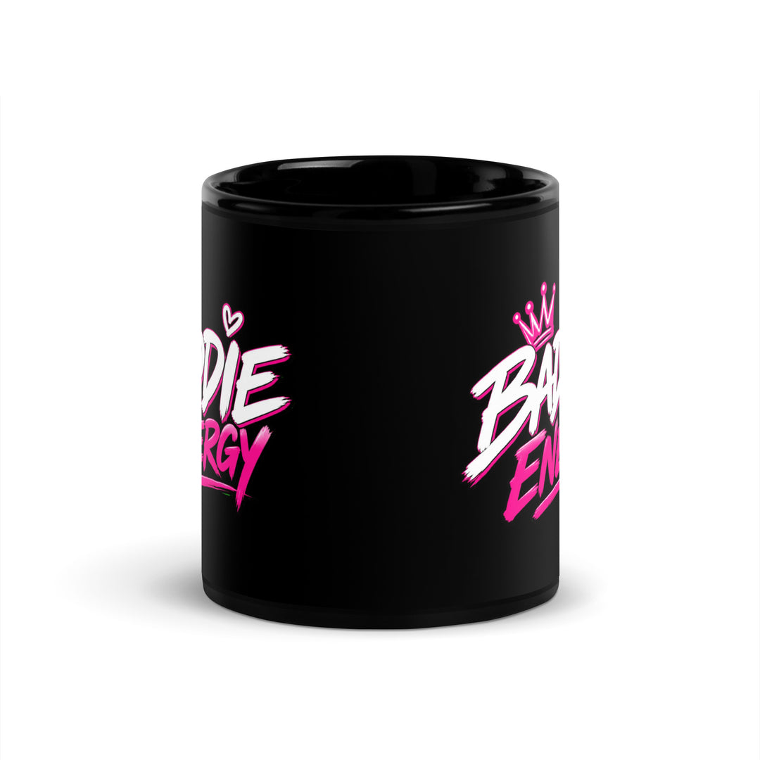 Baddie Energy black glossy mug, 11 oz, front view
