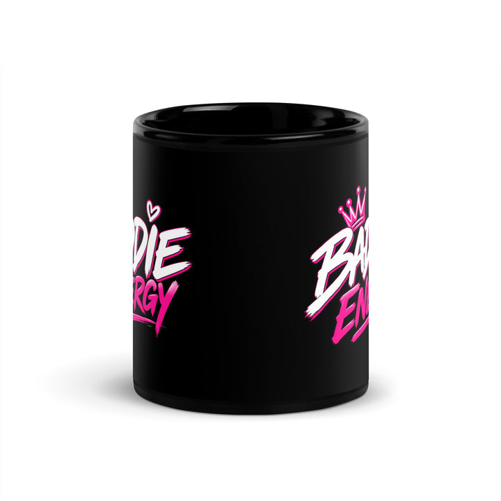 Baddie Energy black glossy mug, 11 oz, front view