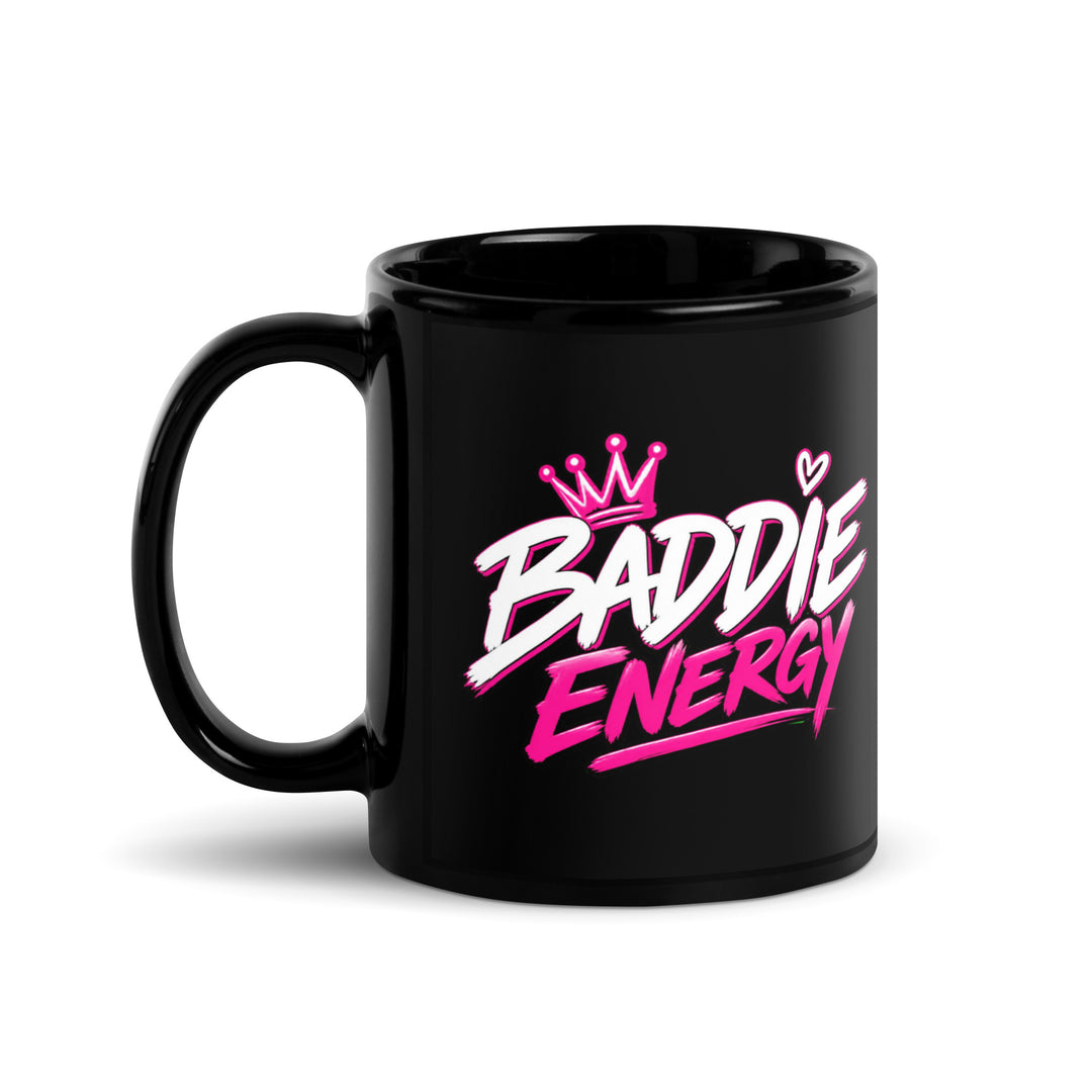 Baddie Energy black glossy mug, 11 oz, handle on left