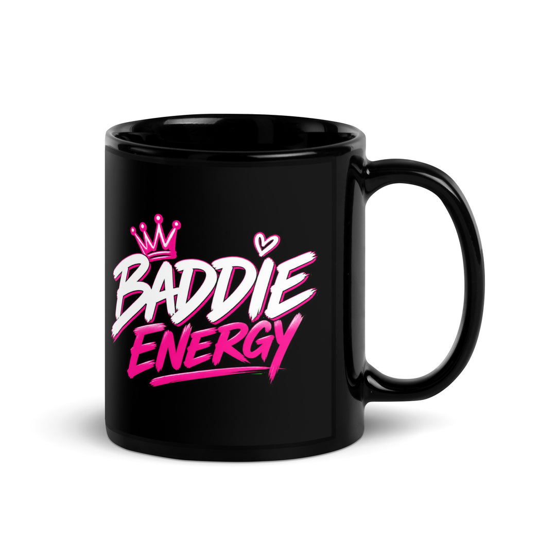 Baddie Energy black glossy mug, 11 oz, handle on right