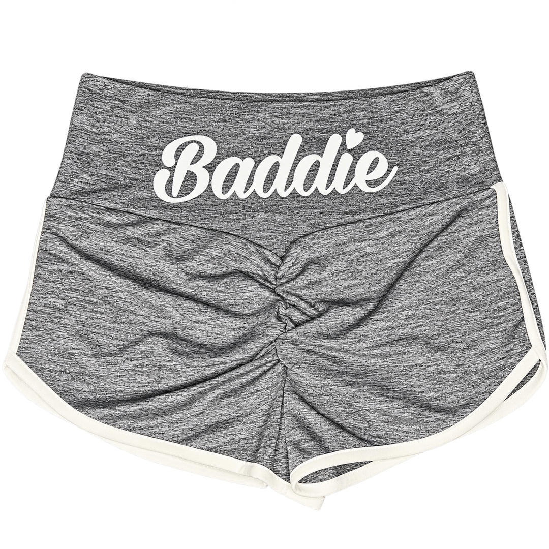 Baddie Logo Knit Shorts – Black, Pink and Grey