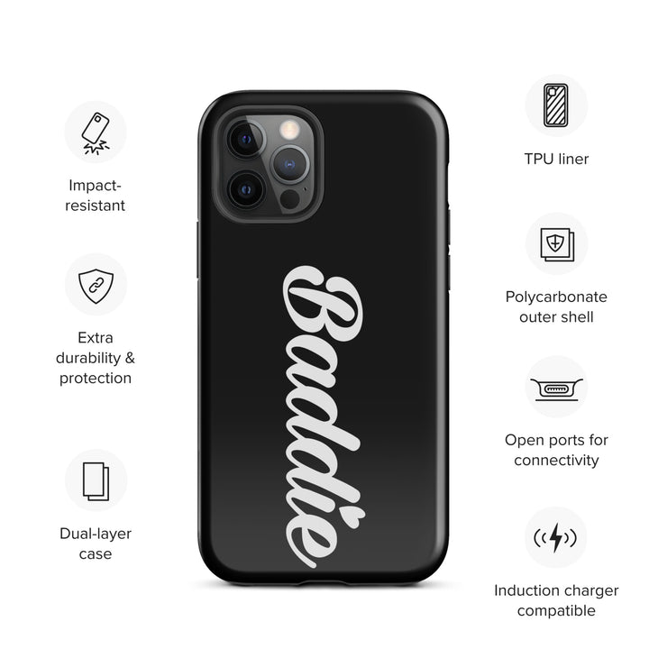 Baddie Tough Black Case for iPhone® (White Print)