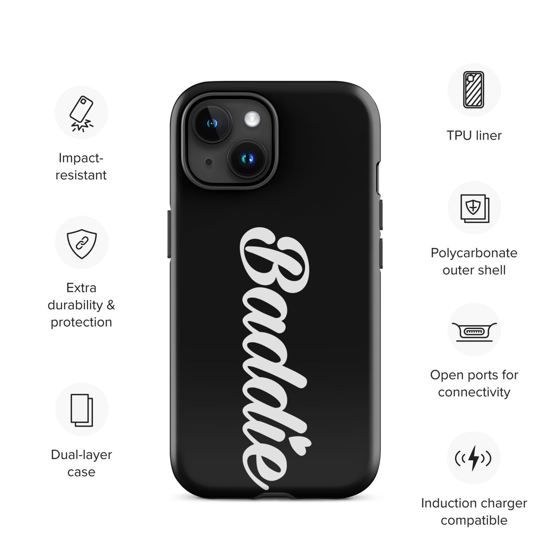 Baddie Tough Black Case for iPhone® (White Print)
