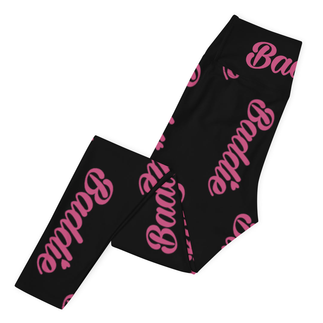 Black Certified Baddie Club Yoga Leggings Baddie in Pink (Vertical)