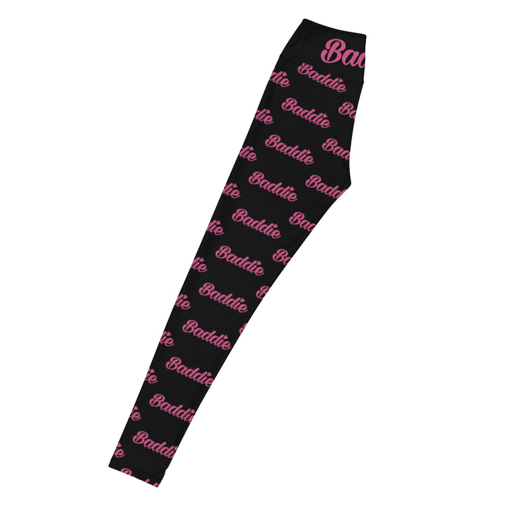 Black Certified Baddie Club Yoga Leggings Baddie in Pink (Horizontal)