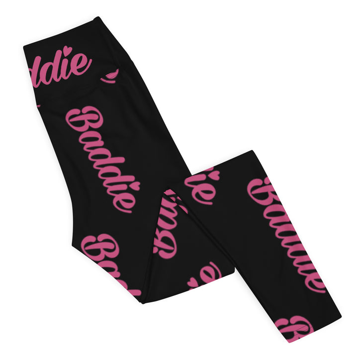 Black Certified Baddie Club Yoga Leggings Baddie in Pink (Vertical)