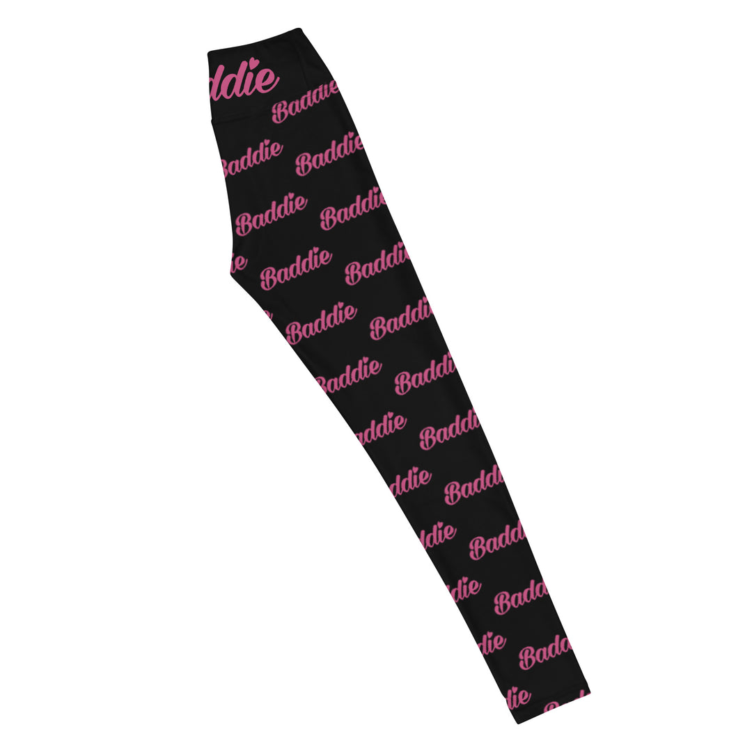 Black Certified Baddie Club Yoga Leggings Baddie in Pink (Horizontal)