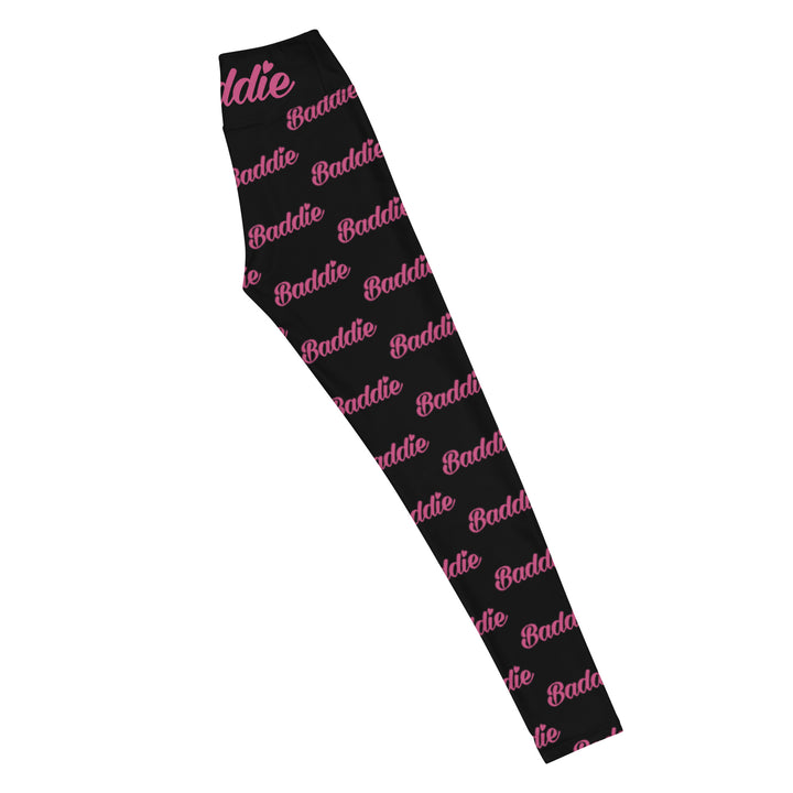 Black Certified Baddie Club Yoga Leggings Baddie in Pink (Horizontal)