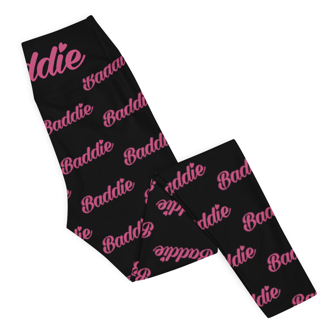 Black Certified Baddie Club Yoga Leggings Baddie in Pink (Horizontal)